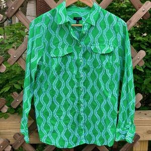 Talbots button-down green and white long sleeve blouse, size SP